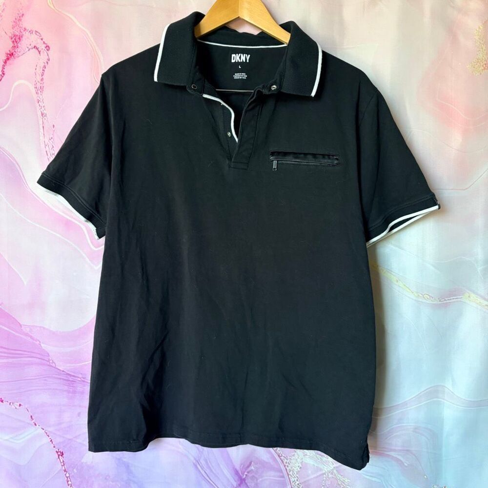 DKNY L Black Polo Shirt Edgy Retro Preppy Luxury Streetwear Punk Boardwalk